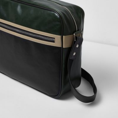 Black textured crossbody satchel bag